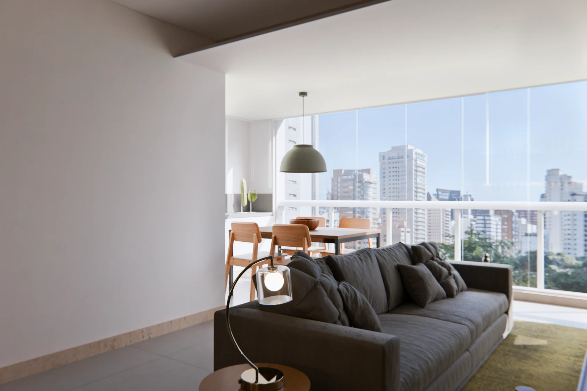 Apartamento FJC — sala integrada à varanda, enquadramento 05